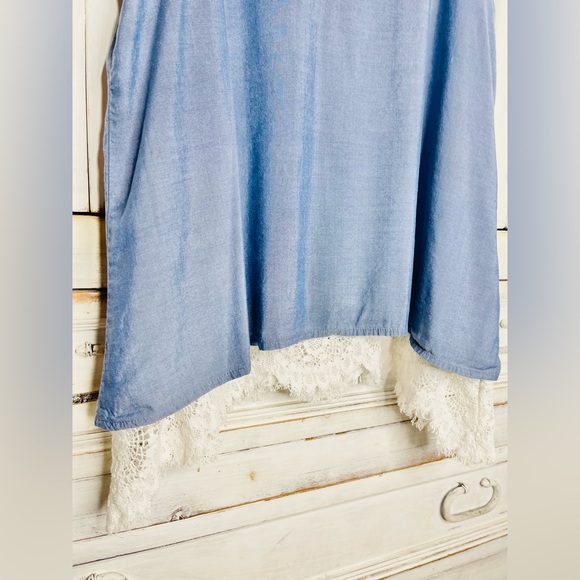 Karen Kane Womens Denim Blue Lace Hem Tank Top M - Picture 6 of 8